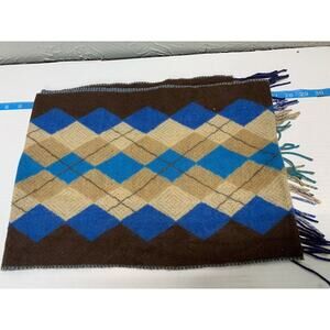 V. Fraas Cashmink 100% Acrylic Scarf Blue Brown Tan Argyle Design